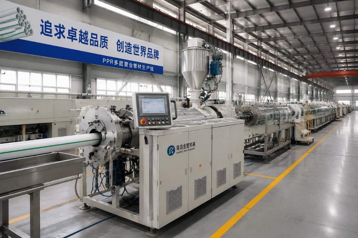 A fully assembled turnkey PPR multi-layer composite pipe production line running at a China manufacturing facility