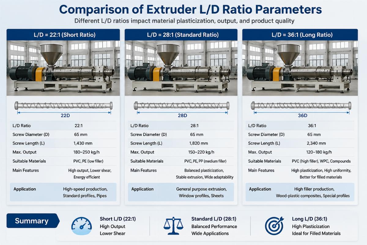 Comparison of extruder L/D ratio parameters on production line