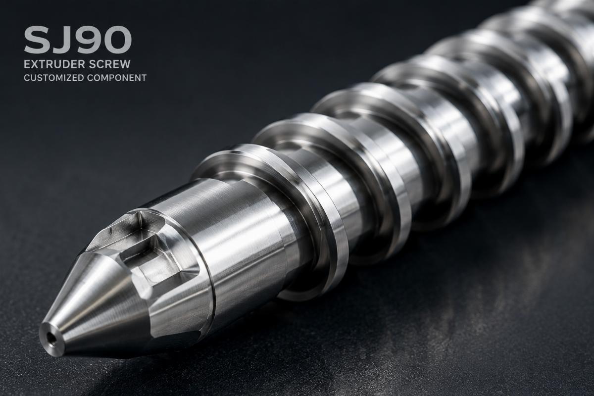 Customized SJ90 extruder screw component close-up