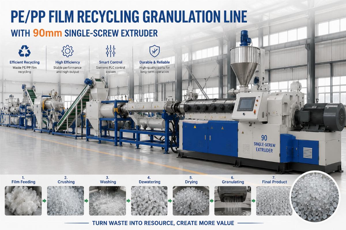 PE/PP film recycling granulation line with 90mm single-screw extruder