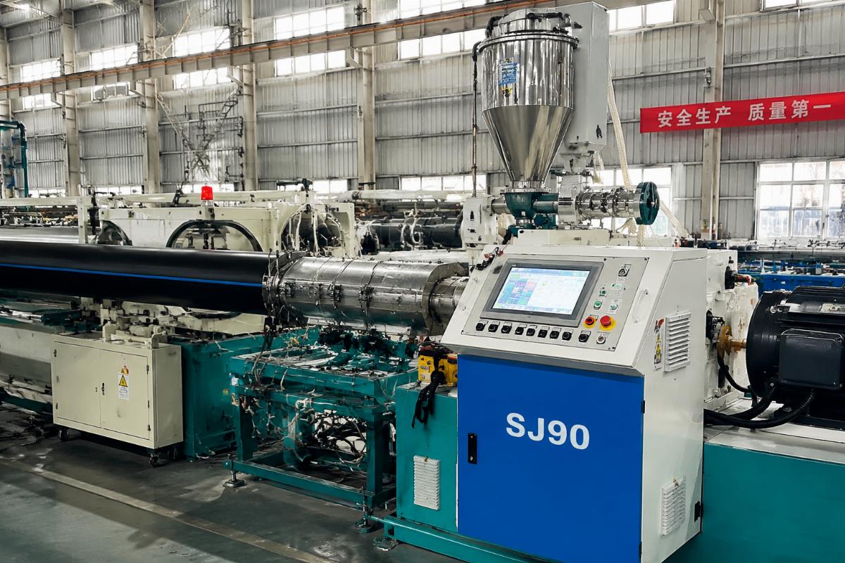 SJ90 extruder installed in a PE pipe production facility