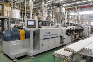 SJSZ series conical twin screw extruder installed in a PVC production facility