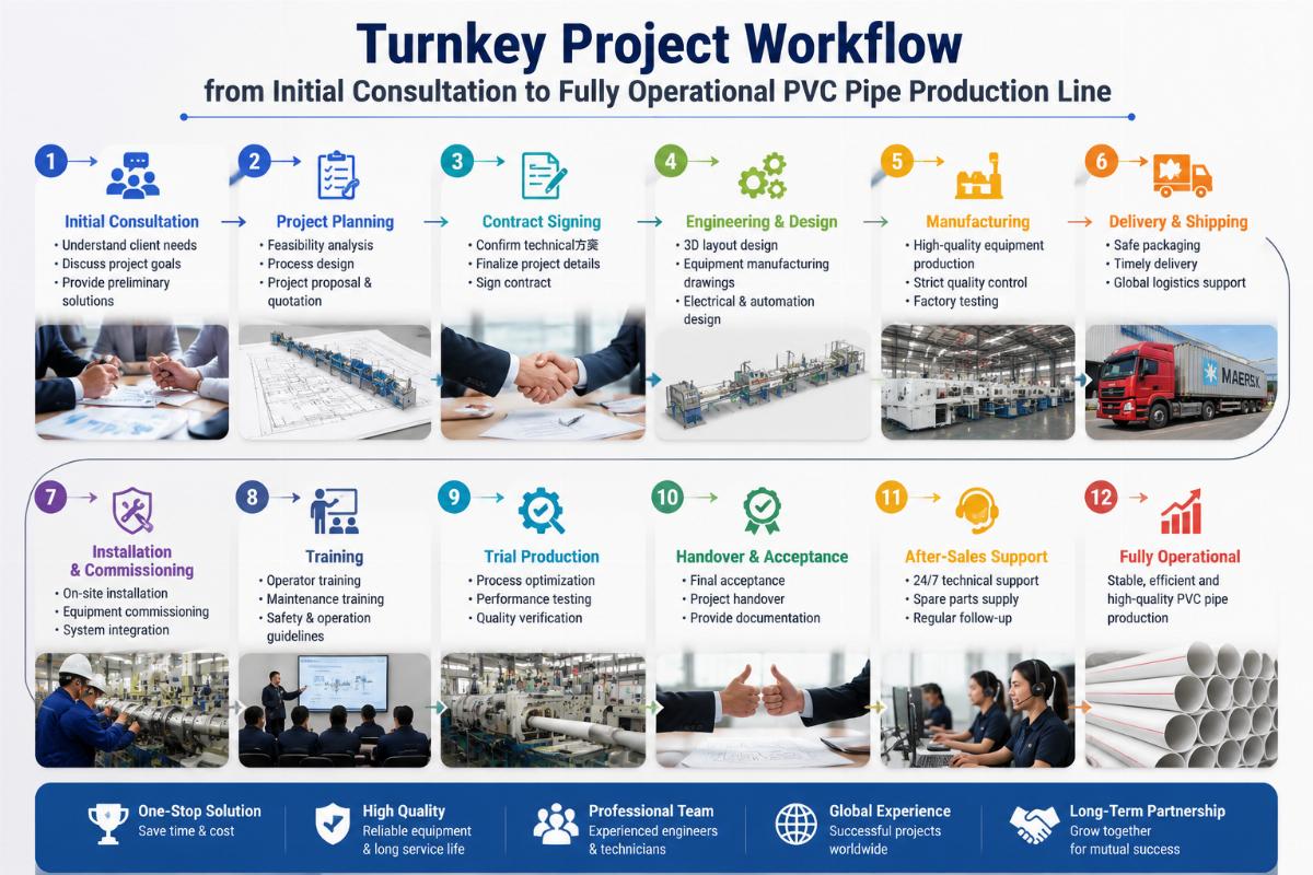 Turnkey project workflow from initial consultation to fully operational PVC pipe production line